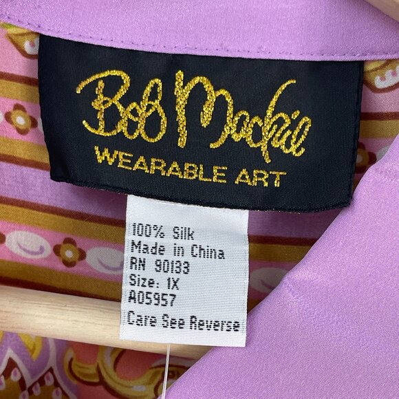 NEW Bob Mackie Womens Plus 1X Wearable Art Silk Button Up Shirt Elephant Print - Picture 4 of 12